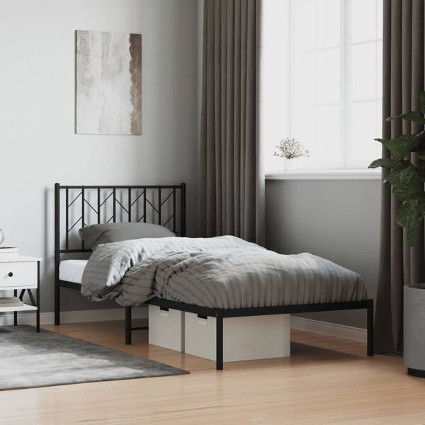 vidaXL Bed Frame Black Powder-coated steel Twin Bed Frame Rectangular