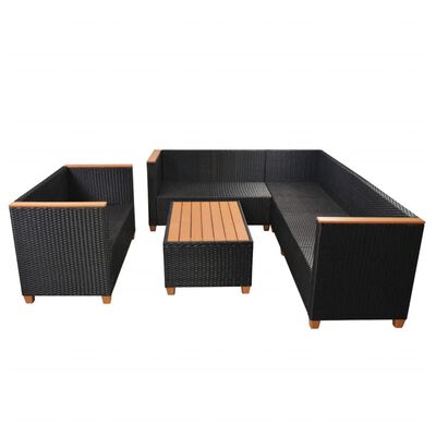 vidaXL 5 Piece Patio Lounge Set with Cushions Poly Rattan Black