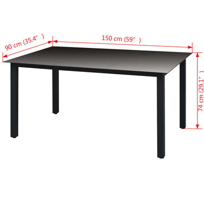 vidaXL Patio Table Black 59.1"x35.4"x29.1" Aluminum and Glass