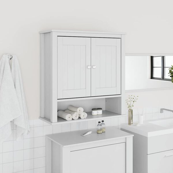 vidaXL Bathroom Wall Cabinet White Solid pine wood, engineered wood, metal