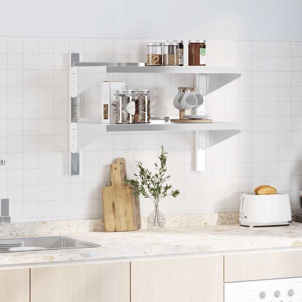 vidaXL Wall Shelf Silver Stainless Steel 29.5 x 15.7 x 23.6 in