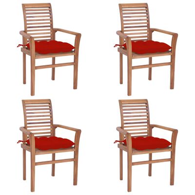 vidaXL Dining Chairs 4 pcs with Red Cushions Solid Teak Wood