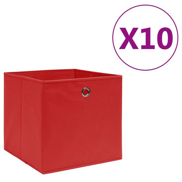 vidaXL Storage Box Set of 10 Red Non-woven fabric 11.0 x 11.0 x 11.0 in