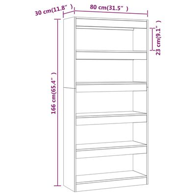 vidaXL Book Cabinet/Room Divider Sonoma Oak 31.5"x11.8"x65.4" Engineered Wood