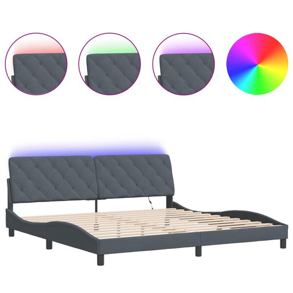 vidaXL Bed Frame with LED without Mattress Dark Gray 76"x79.9" Velvet
