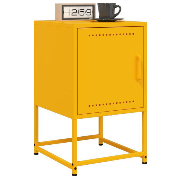 vidaXL Bedside Cabinet Set of 2 Mustard Yellow Steel Medium Storage