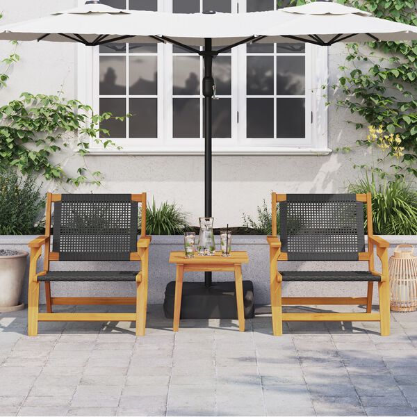 vidaXL Garden Chairs with Table 3 pcs Black 17.7" x 17.7" x 15.7
