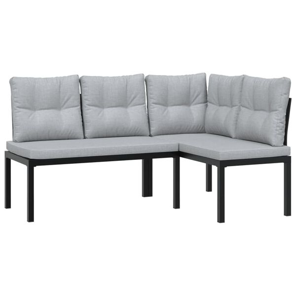 vidaXL Garden Sofa Set Black Powder-Coated Steel Large