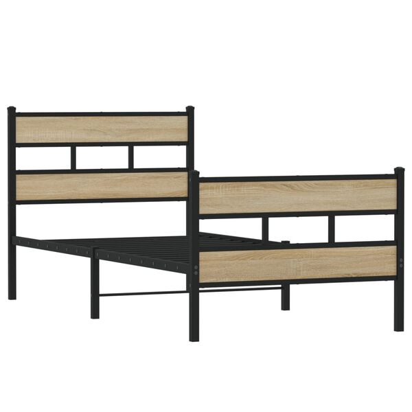 vidaXL Bed Frame Black, Sonoma Oak Iron, Engineered Wood 35 x 78 in