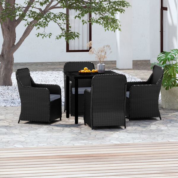vidaXL Garden Dining Set Black Poly rattan, powder-coated steel, glass