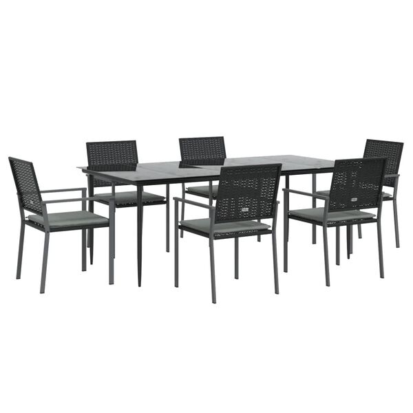 vidaXL 7 Piece Patio Dining Set with Cushions Poly Rattan and Steel