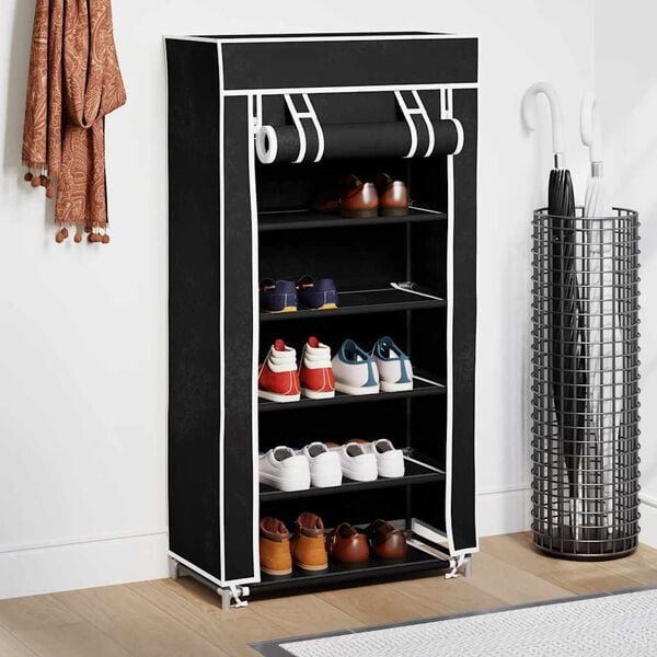 Fabric Shoe Cabinet with Cover 23" x 11" x 42" Black