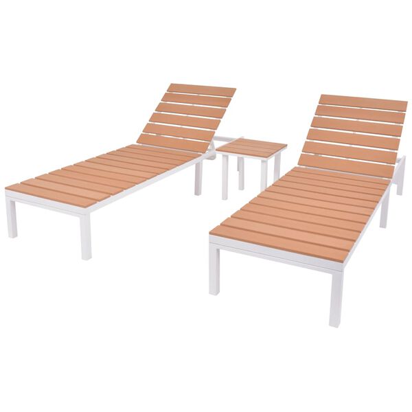 vidaXL Sun Loungers 2 pcs with Table Aluminum and WPC White and Brown
