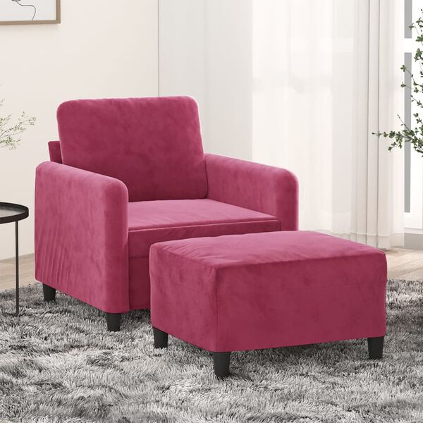 vidaXL Sofa Chair with Footstool Wine Red 23.6" Velvet