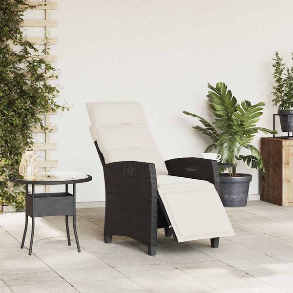 vidaXL Reclining Garden Chair Black PE rattan, powder-coated steel Medium