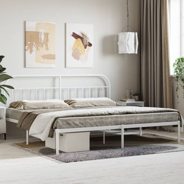 vidaXL Metal Bed Frame without Mattress with Headboard White 200 x 78.7 "