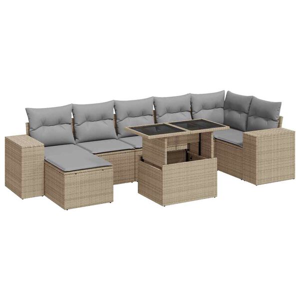 vidaXL Garden Sofa Set Beige PE Rattan, Powder-Coated Steel, Tempered Glass