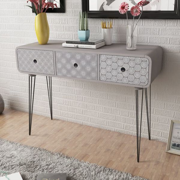 vidaXL Console Table with 3 Drawers Gray