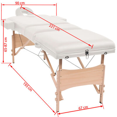 vidaXL 3-Zone Folding Massage Table and Stool Set 3.9" Thick White