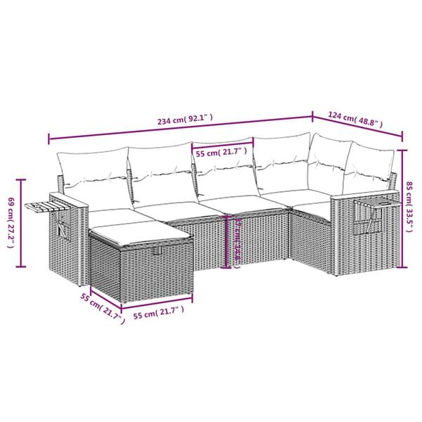 vidaXL Garden Sofa Set Grey PE rattan 6 Piece Set Modular