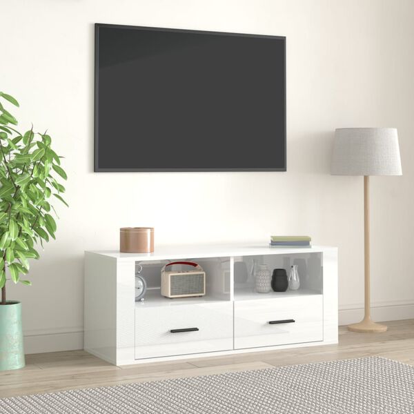 vidaXL TV Cabinet High gloss white Engineered wood Compact TV Cabinet