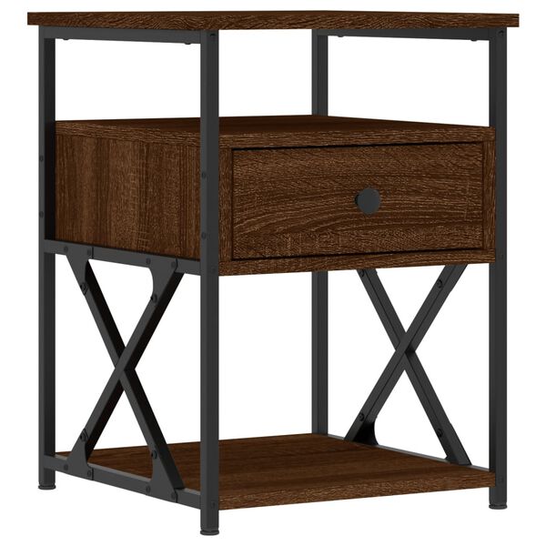 vidaXL Bedside Cabinet Brown Oak Engineered Wood, Iron Compact