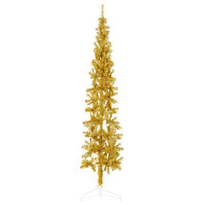 vidaXL Slim Artificial Half Christmas Tree with Stand Gold 6 ft