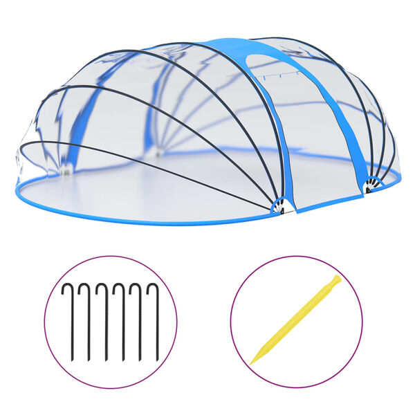 vidaXL Pool Dome Transparent with blue detailing PVC Large Collapsible