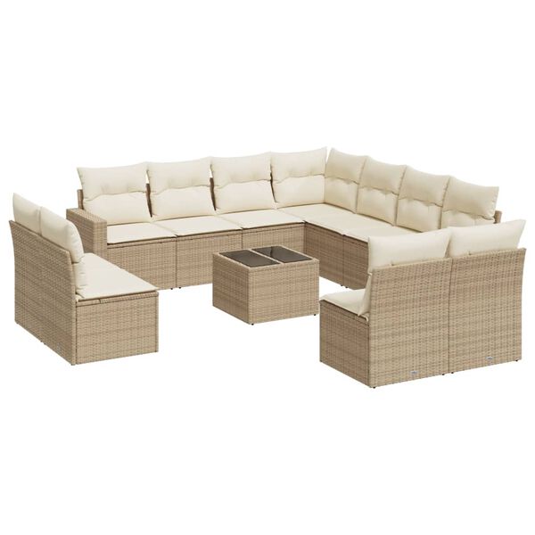 vidaXL Garden Sofa Set Beige PE Rattan Large Modular Garden Sofa Set
