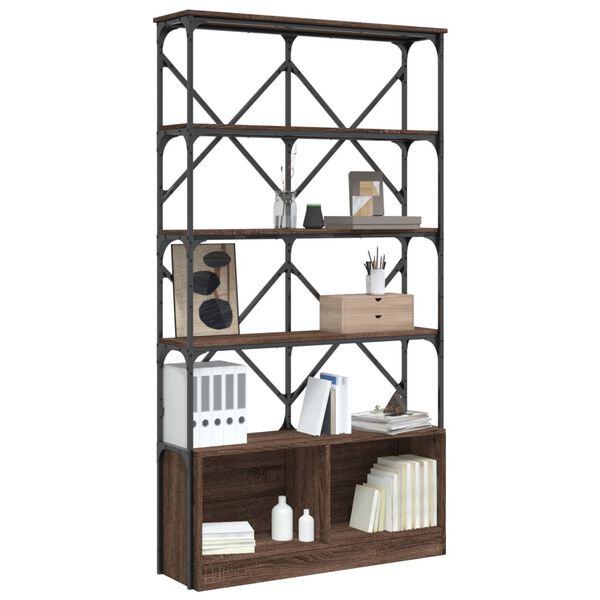 vidaXL Bookcase Brown Oak Engineered Wood and Metal Large
