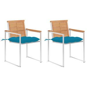 vidaXL Patio Chairs with Cushions 2 pcs Solid Teak Wood and Steel