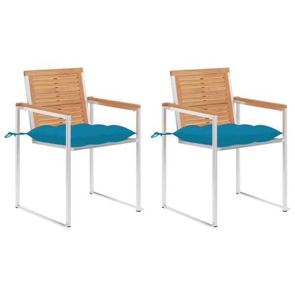 vidaXL Patio Chairs with Cushions 2 pcs Solid Teak Wood and Steel