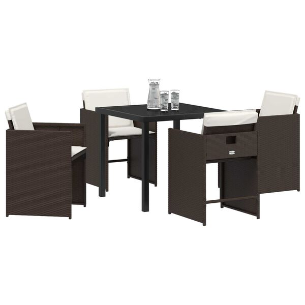vidaXL Garden Dining Set with Cushion 5 pcs Brown Poly Rattan