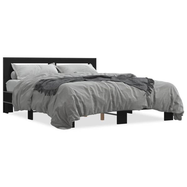vidaXL Bed Frame Black Engineered wood, metal, plywood Double Durable