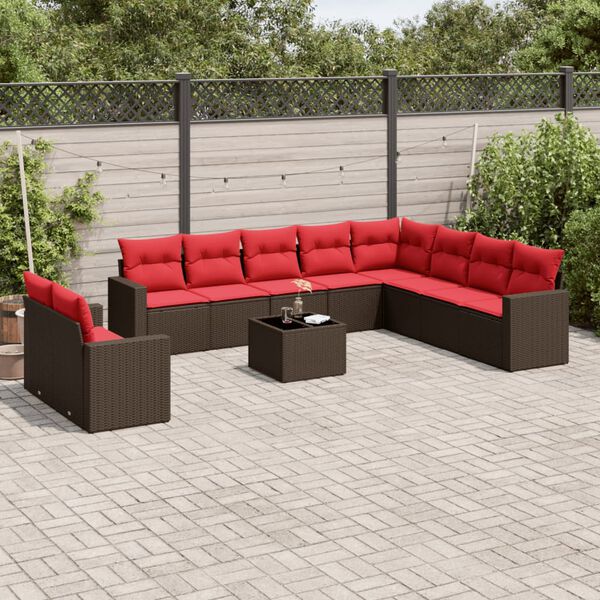 vidaXL 11 Piece Patio Sofa Set with Cushions Brown Poly Rattan