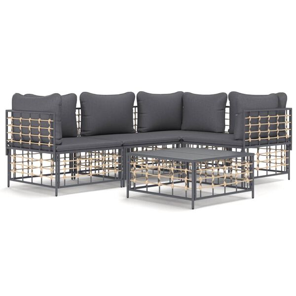 vidaXL Garden Lounge Set Anthracite Poly Rattan 5-piece set Modular