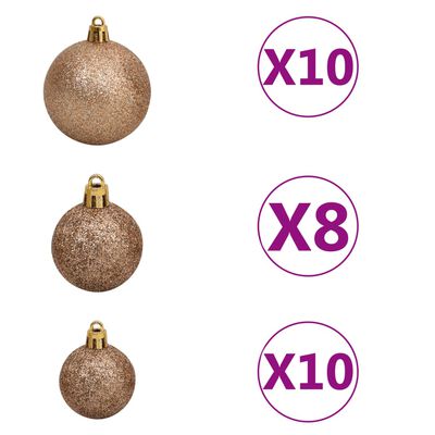 vidaXL 120 Piece Christmas Ball Set with Peak and 300 LEDs Rose Gold