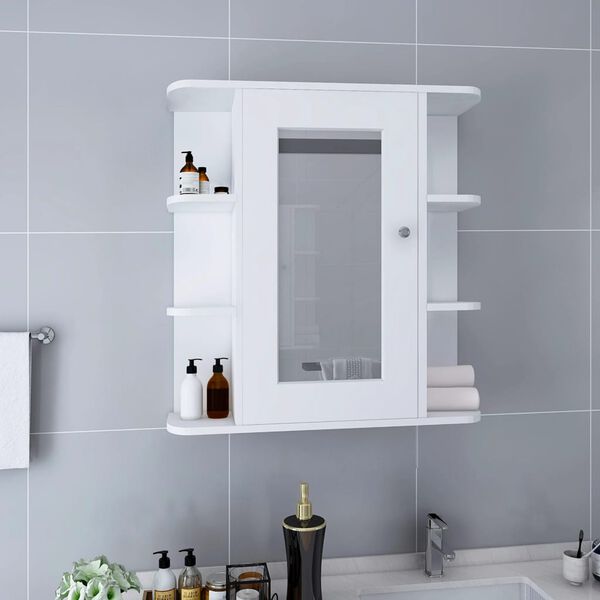 vidaXL Mirror Cabinet White and silver MDF with melamine finish, glass