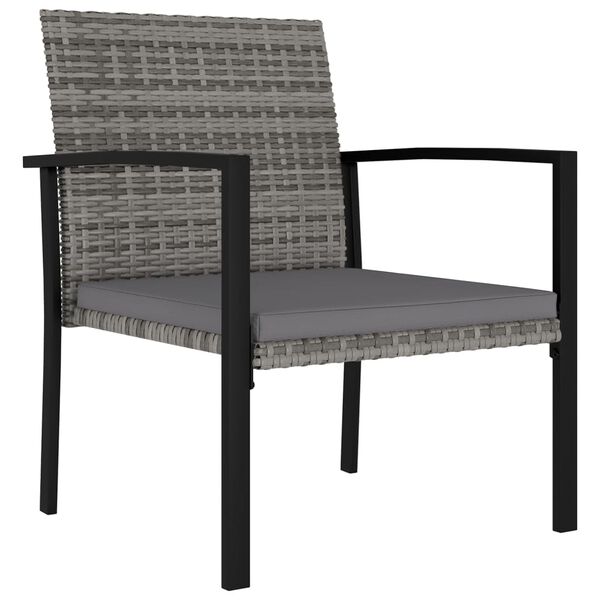 vidaXL Garden Dining Chair Set of 4 Gray Poly Rattan, Powder-Coated Steel