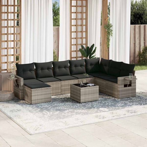 vidaXL Garden Sofa Set Light Grey PE Rattan Large Modular