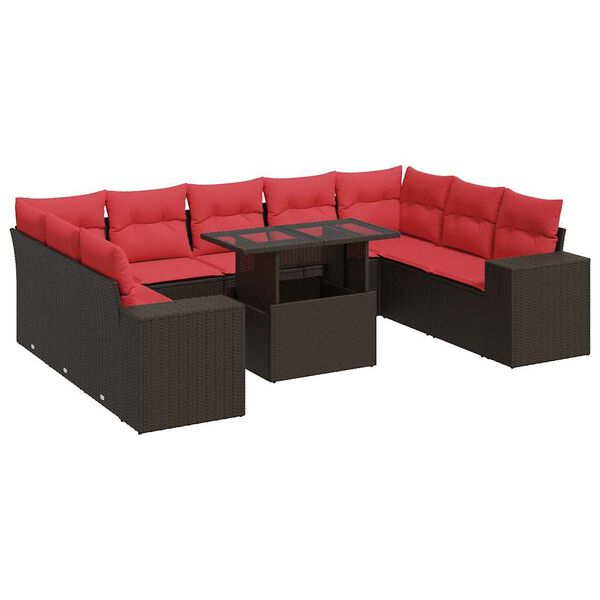 vidaXL 15 Piece Patio Sofa Set with Cushions Brown Poly Rattan Acacia