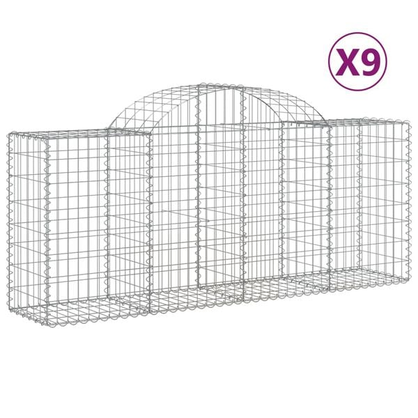 vidaXL Gabion Basket Set of 9 Silver Galvanized Iron Large