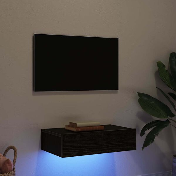 vidaXL TV Cabinet with LED Lights Black Oak 23.6"x13.8"x6.1"