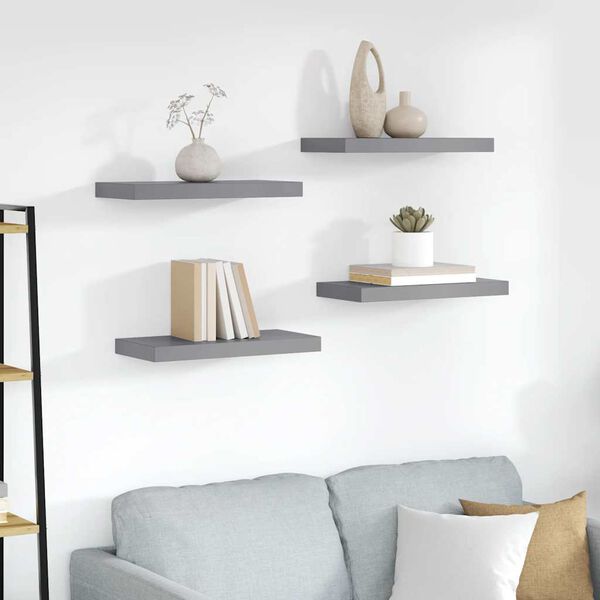 vidaXL Wall Shelf Set of 4 Gray Honeycomb MDF, Metal Medium