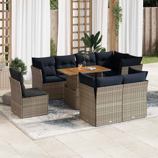 vidaXL 9 Piece Patio Sofa Set with Cushions Gray Poly Rattan