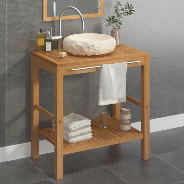vidaXL Vanity Cabinet Natural Teak Teak Wood, Marble Medium