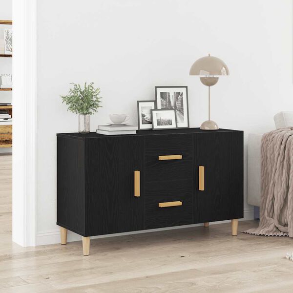 vidaXL Sideboard Black Oak Engineered wood, solid eucalyptus wood