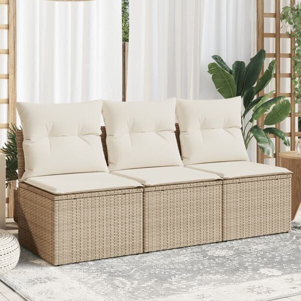 vidaXL Garden Sofa Beige PE Rattan 3-seater Modular Garden Sofa