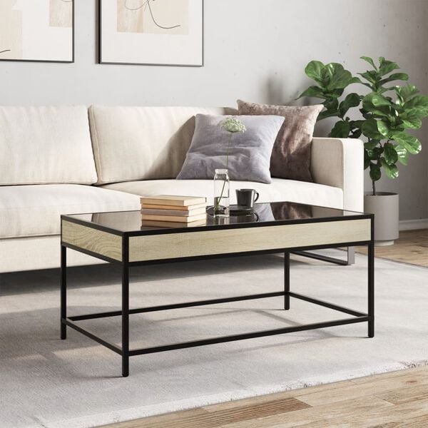 vidaXL Coffee Table Sonoma Oak Engineered wood, glass, metal Medium