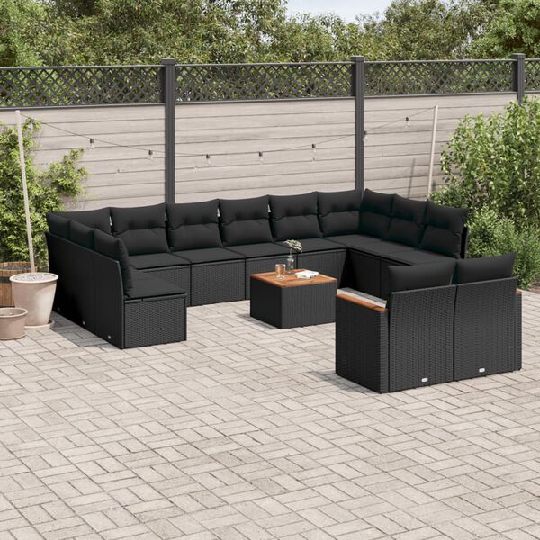 vidaXL Garden Sofa Set Black PE rattan Large Adjustable Feet